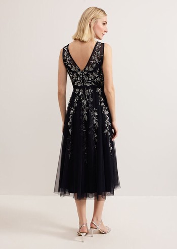 Phase Eight Marissa Beaded Dress Navy Australia | FY1932860